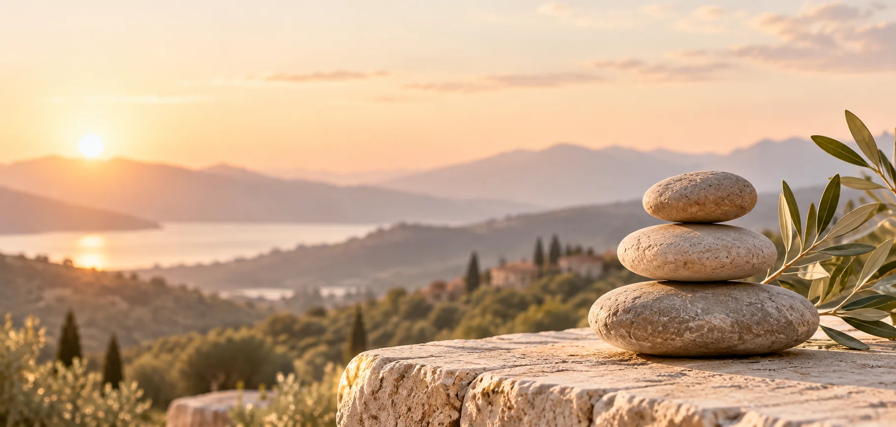 Piedras en equilibrio frente a un paisaje abierto